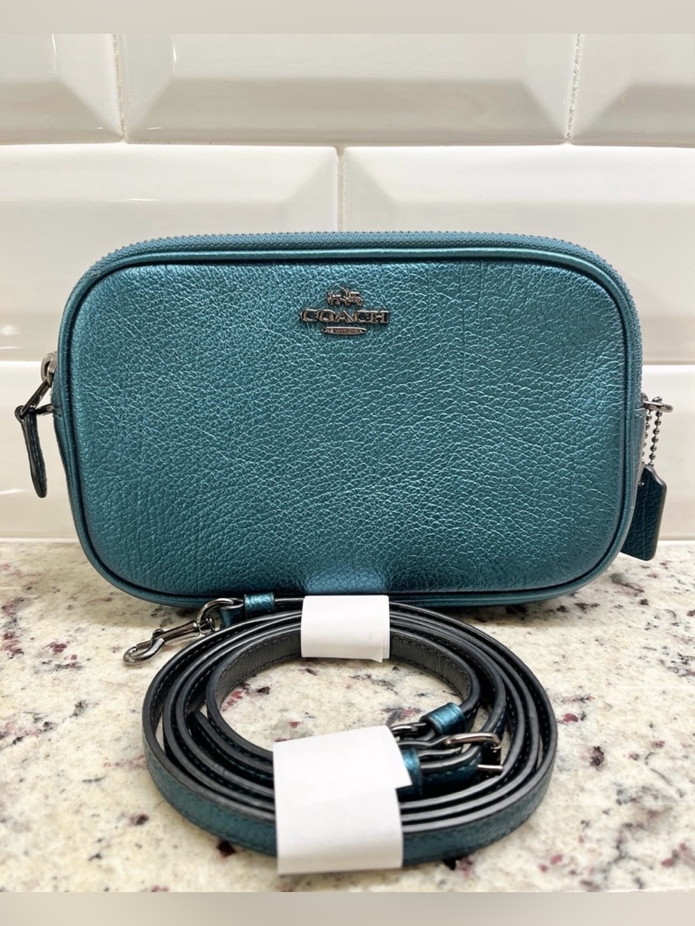 Coach EUC Mini Jamie Metallic Teal Camera Crossbody Bag